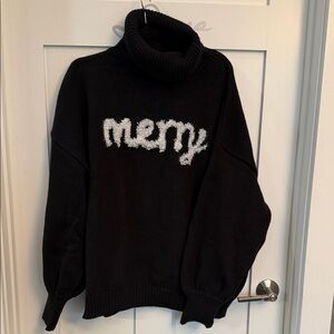 SHEIN Black Turtleneck Sweater with White Text